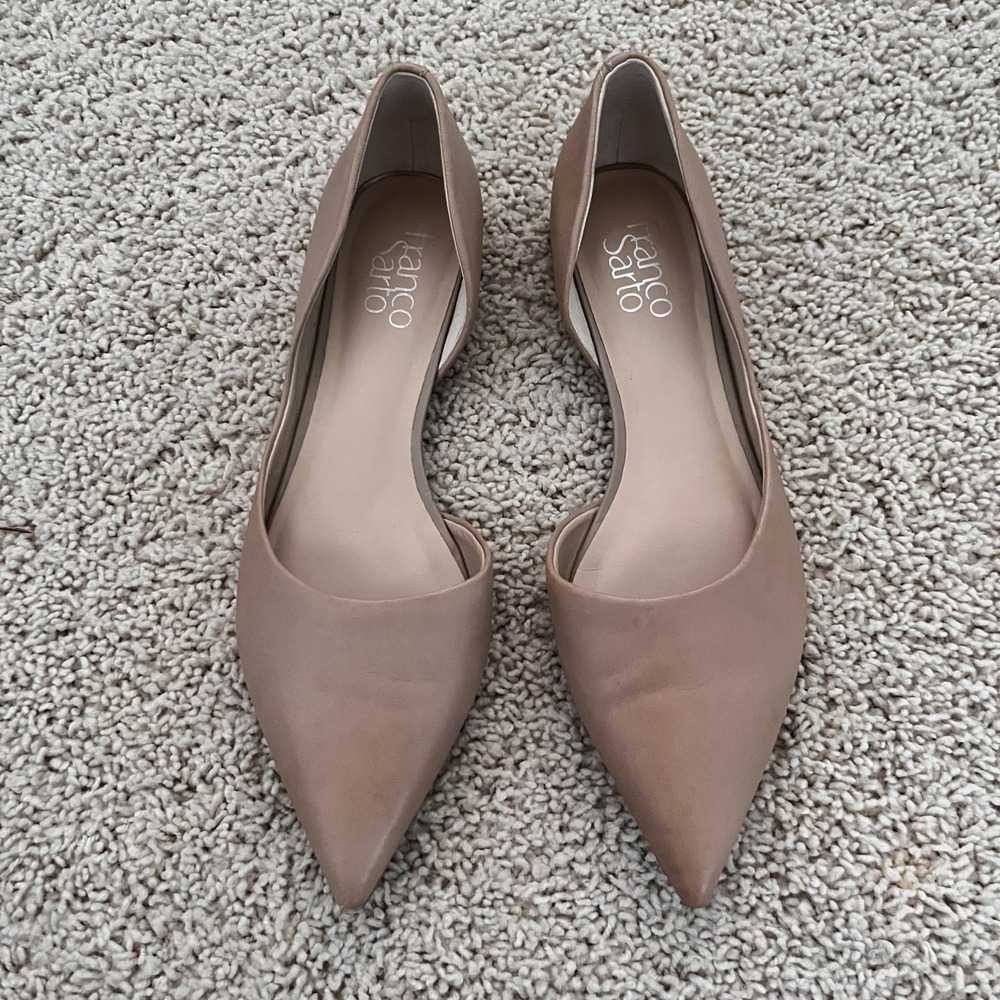 FRANCO SARTO Neiman Pointed Toe D'Orsay Leather Flats Beige Womens 8M Minimalist - Picture 3 of 7